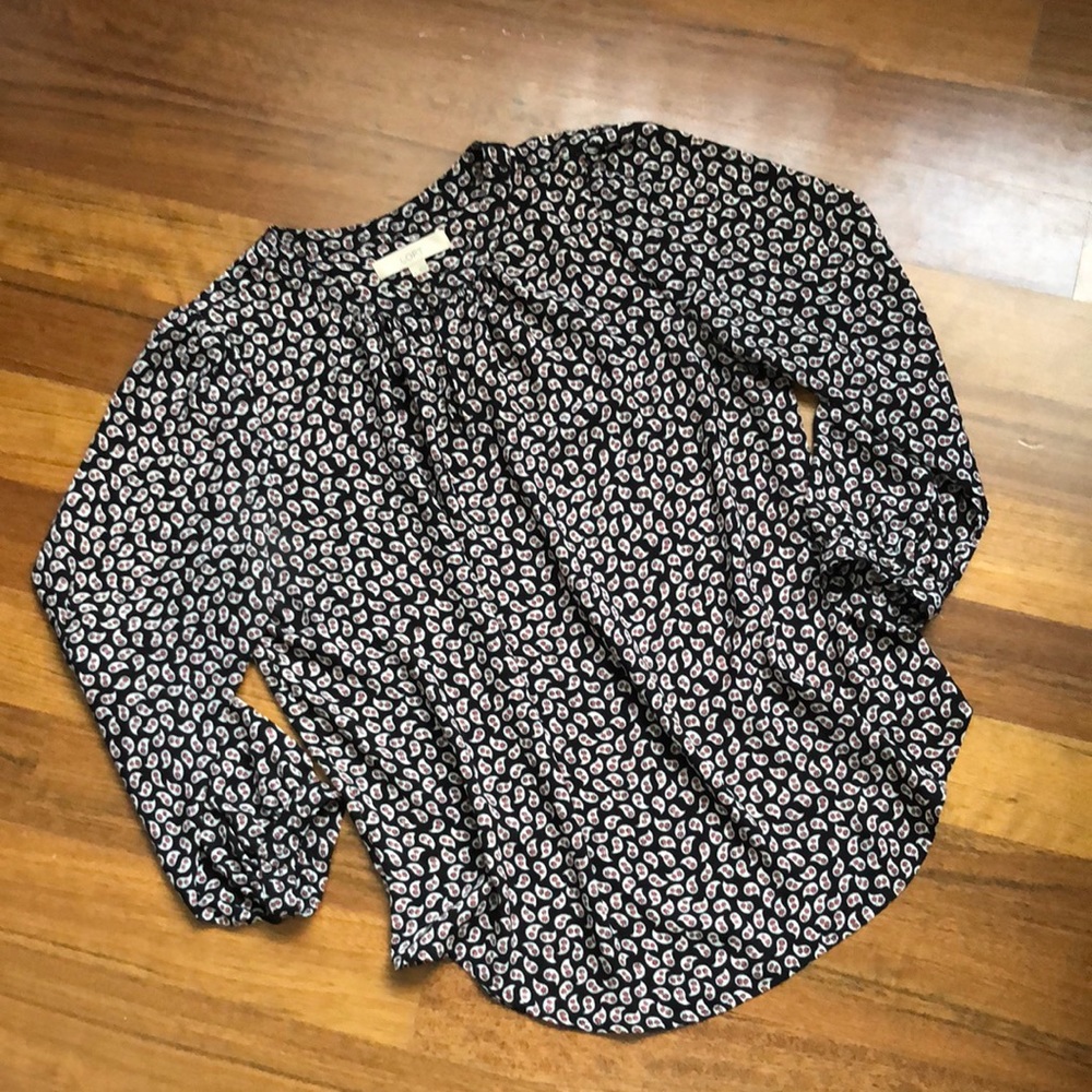 LOFT Pleated Front Paisley Blouse